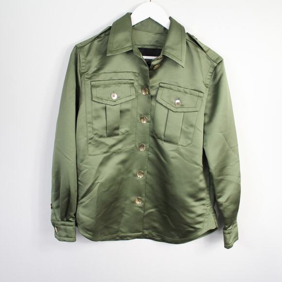 Marc Jacobs Green Satin Button Front | The Military Shirt - Picture 3 of 7